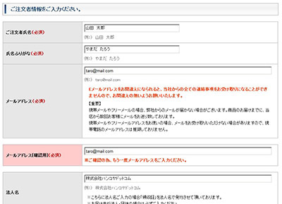 お客様情報のご入力