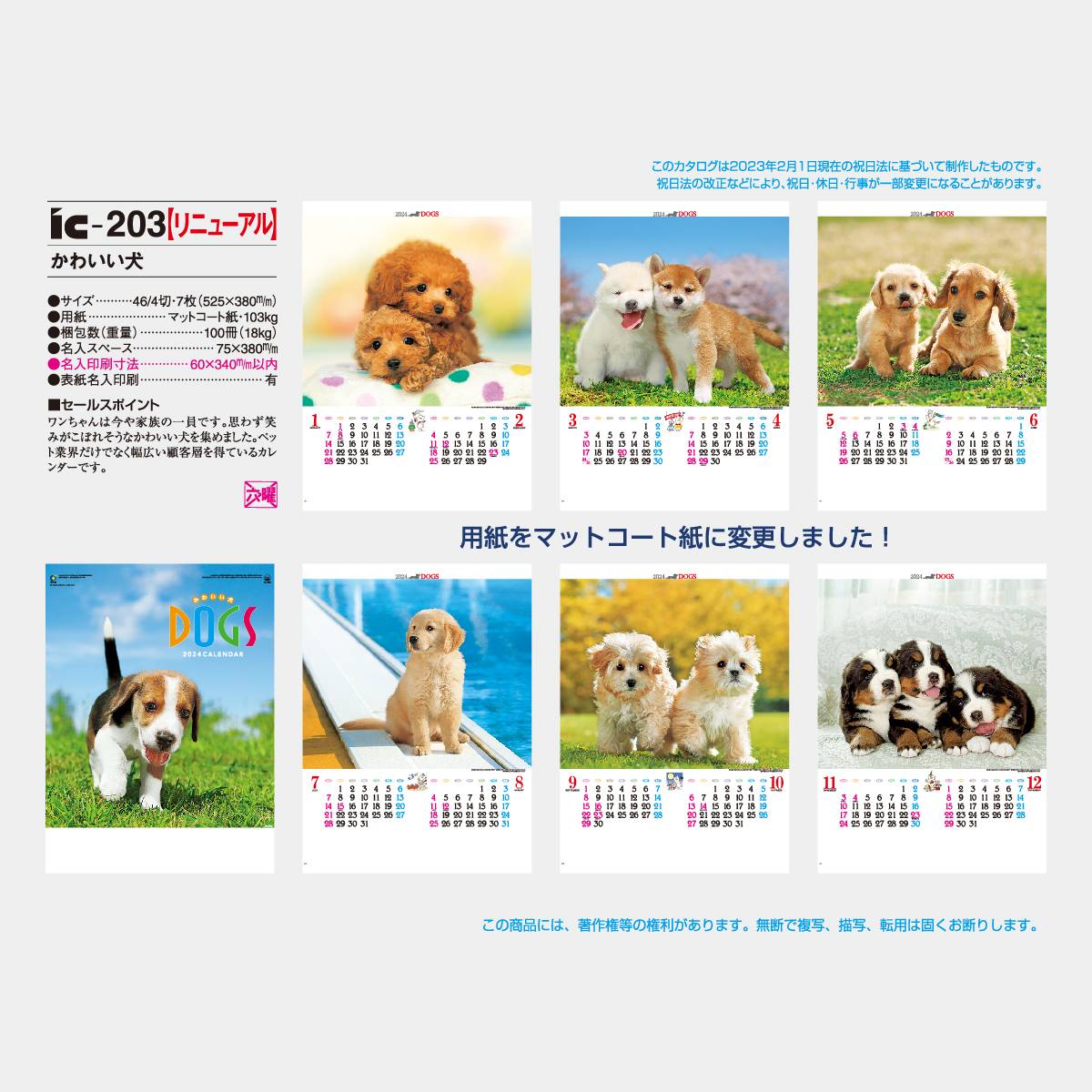 超美品 カレンダー 2023年 令和5年 犬 ドッグ 愛犬カレンダー 新品 壁掛け