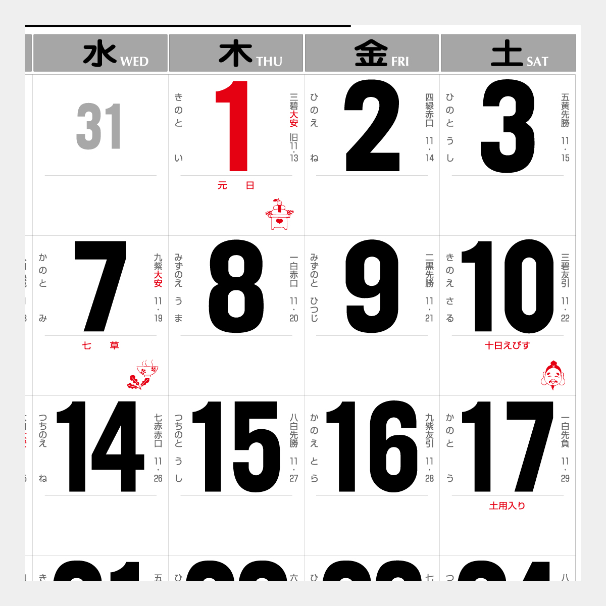 NA-132 A2 厚口文字月表