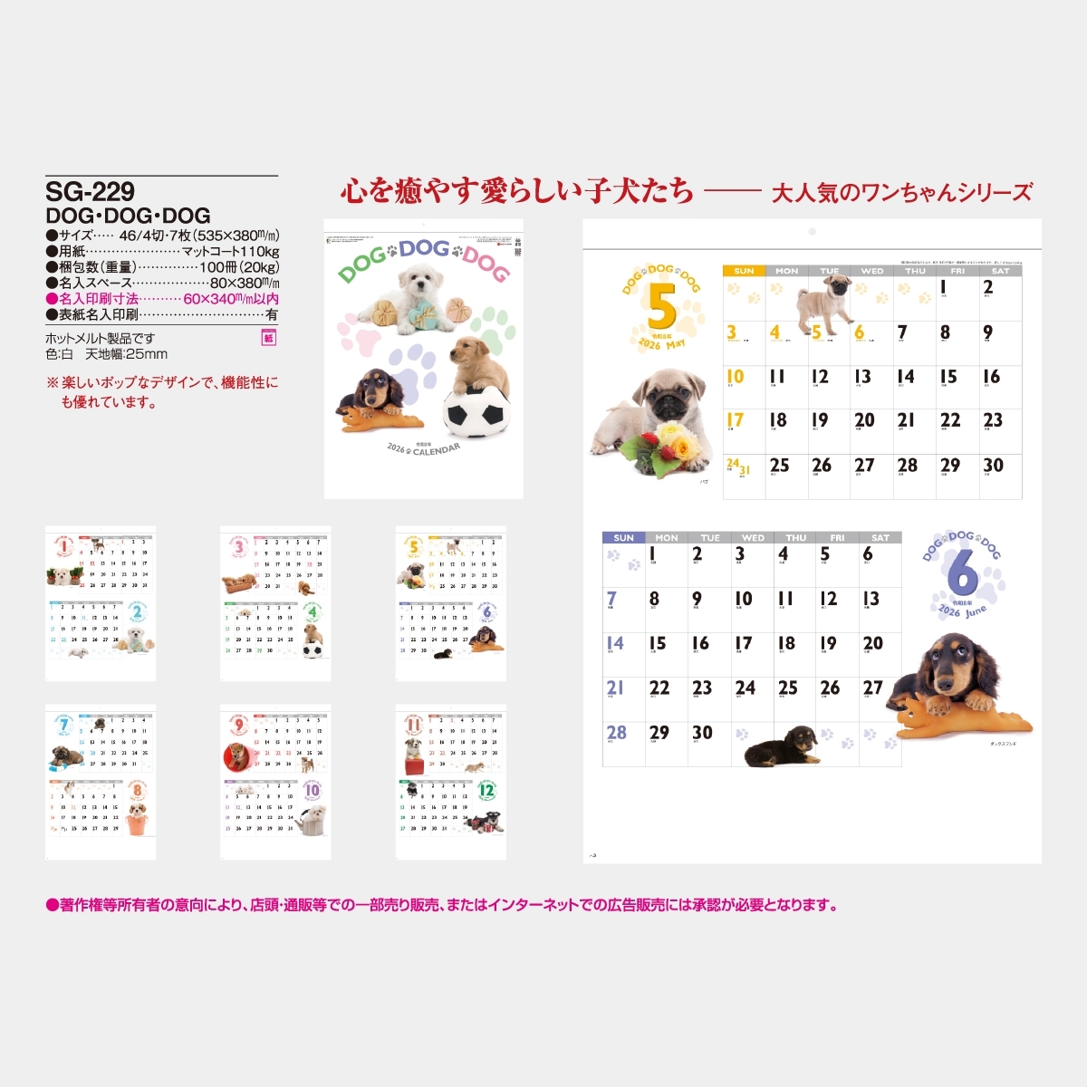 SG-229 DOG・DOG・DOG2026年版の名入れカレンダーを格安で販売