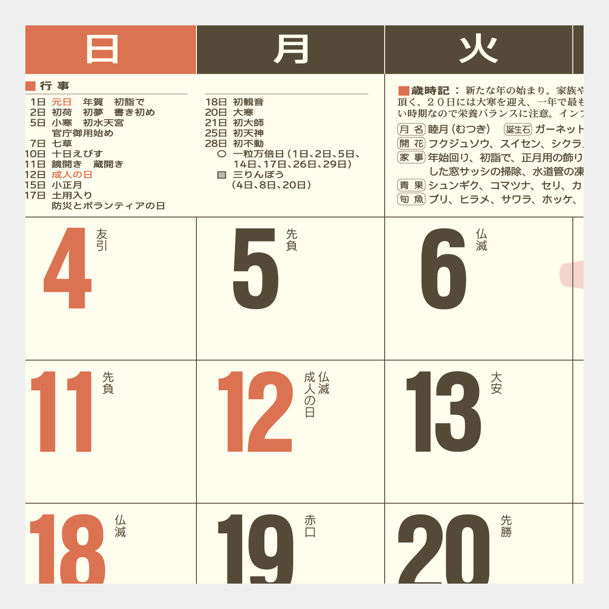 TD-792 クリーム色３ケ月（日付マーカー付）-上から順タイプ-