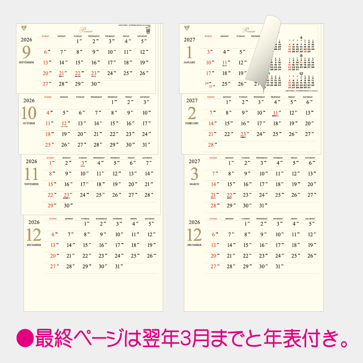 TD-797 プレミアム4ヶ月(日付マーカー付)-上から順タイプ-