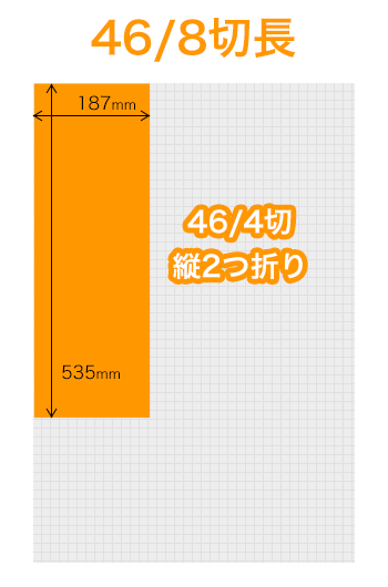 46/8切長 46/4切をさらに縦に2つ折りした大きさ 535 x 185 mm