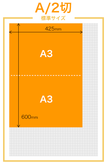 A/2切 A3用紙2枚分の大きさ 600 x 425 mm