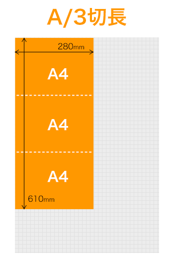 A/3切長 A4用紙3枚分の大きさ 610 x 280 mm